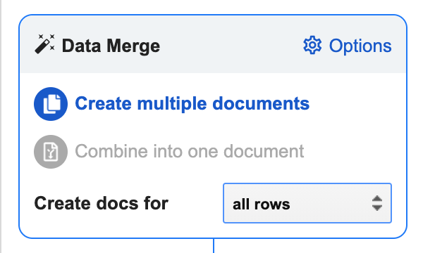 <p>An example data merge box for a Google Sheets data source</p>
